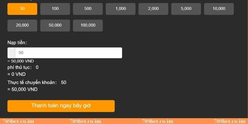 Các bước nạp tiền 789Bet thông qua quét mã ngân hàng